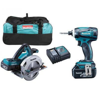 Bộ sản phẩm máy cưa đĩa vặn vít dùng pin Makita DLX2085M